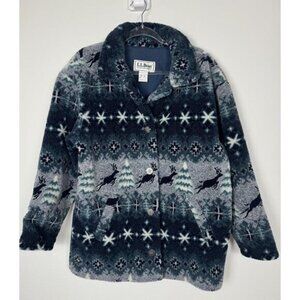 LL Bean Hi-Pile Jacket Snowflake/Reindeer Design